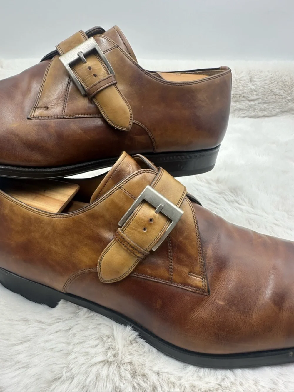 Magnanni Marco Single Monk Strap Loafer - Cognac Brown Leather mens size 13 M